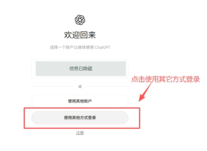 选择“使用其他方式登录”